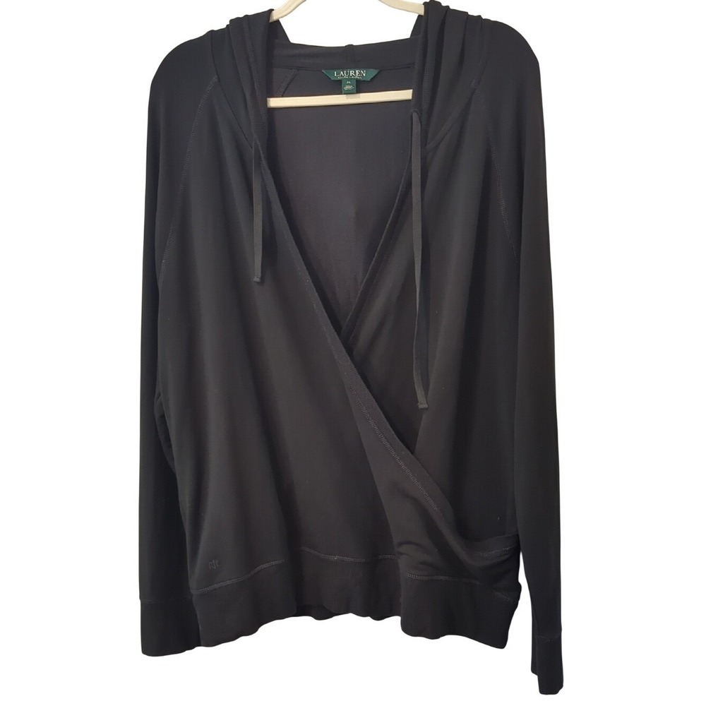 Lauren Ralph Lauren Black Wrap-Front Hooded Pullover size XL
